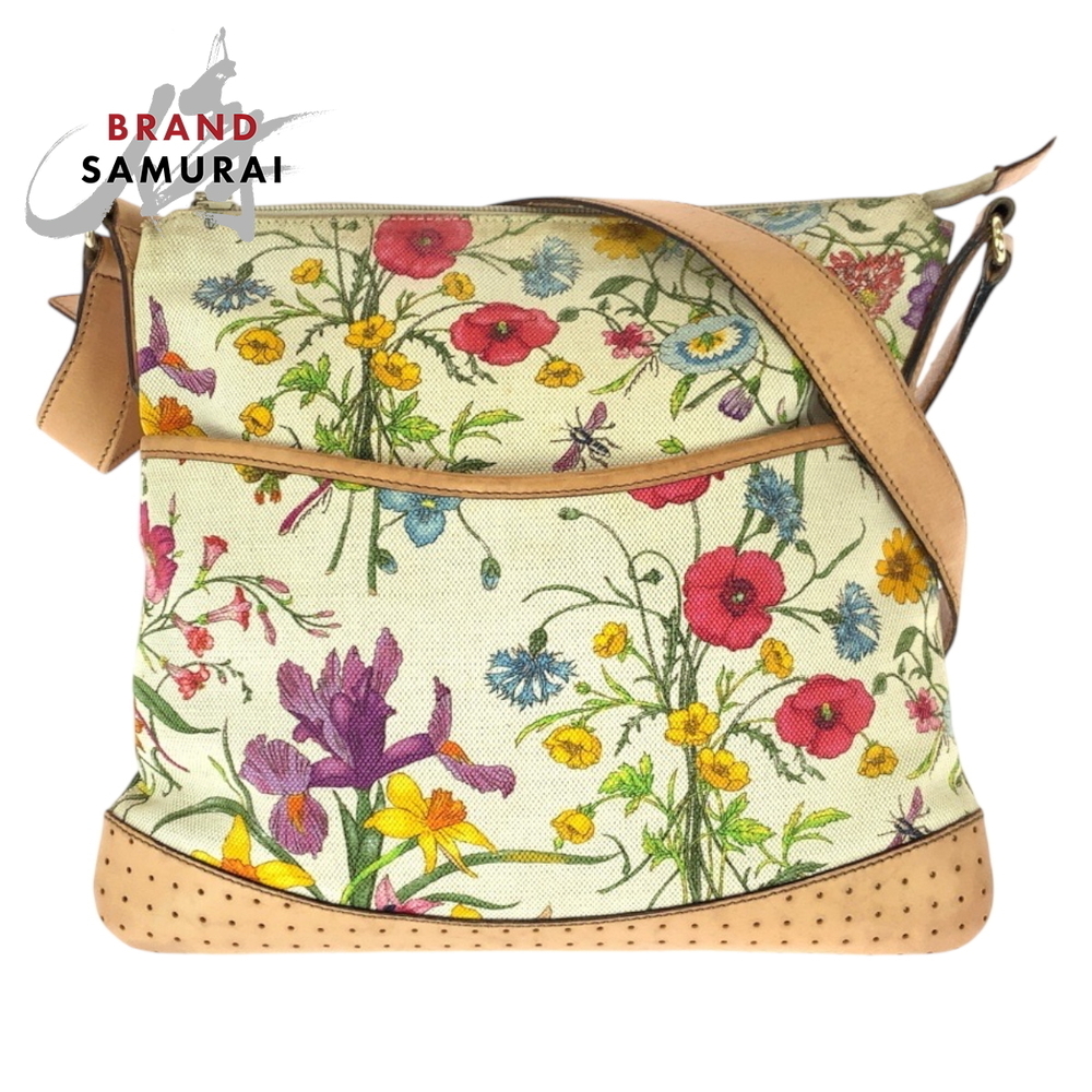 GUCCI Flora Flower Multicolor Canvas Leather Shoulder Bag